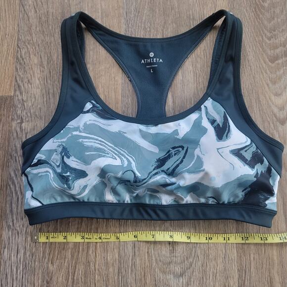 Athleta Green Marble Triple Dare Sports Bra Size Large - Picture 3 of 5